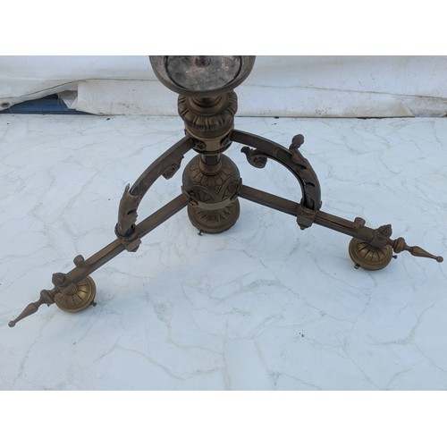 1073 - A Large 3 Branch French Brass Chandelier With Electric Bulb Sockets - Floral patterns with Spokes