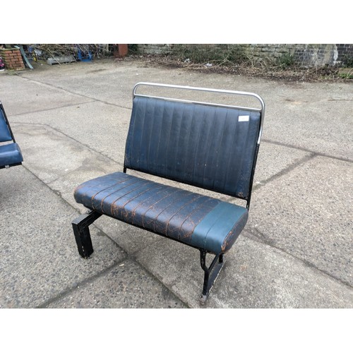 903 - A Vintage Circa 1970s Bus Seat - Blue Leather With Metal Frame