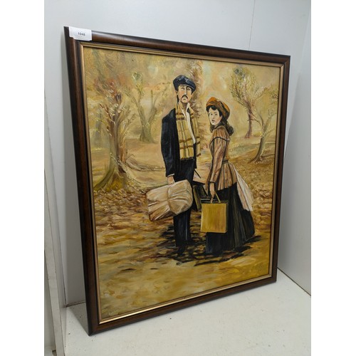 921 - A Naive oil on Canvas Painting Of A Travelling Couple in a Woodland