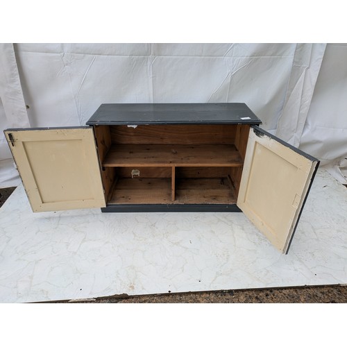 517 - A pine storage unit painted blue with interior shelf