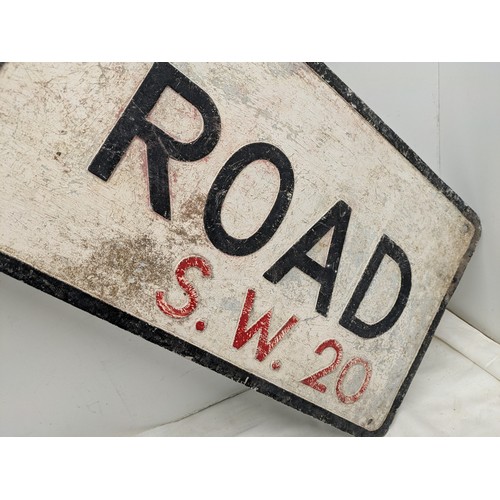 824 - A vintage aluminium road sign for Durham Road S.W.20