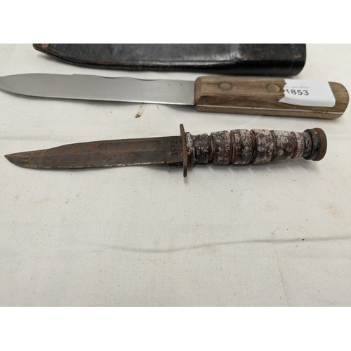 1853 - A Selection of 2 knives - on a USMC replica and the other being a miniature machete in sheath