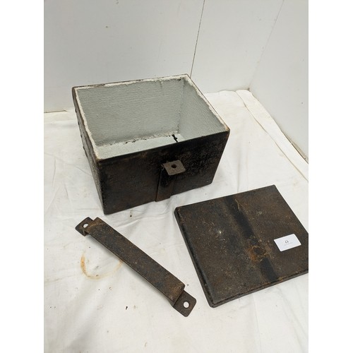 17 - A heavy internally lined vintage metal lockable storage box