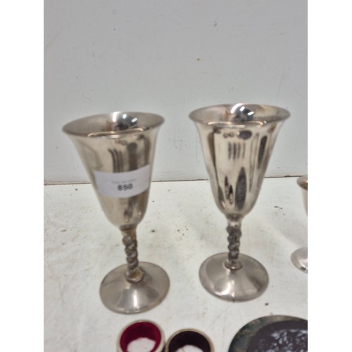 850 - A Selection of various silver plated items including chalices, coasters, cutlery, etc