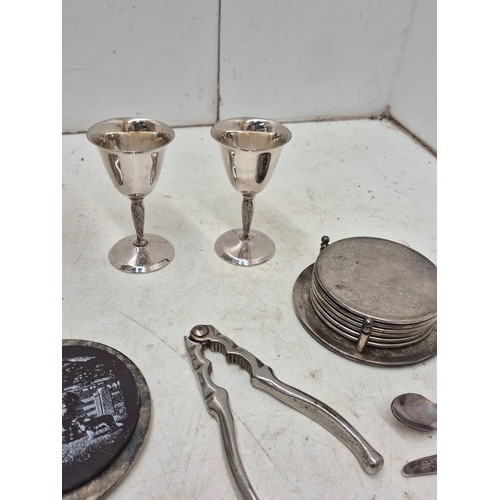 850 - A Selection of various silver plated items including chalices, coasters, cutlery, etc