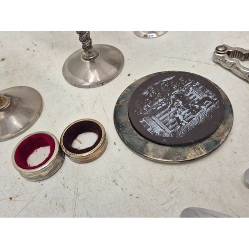 850 - A Selection of various silver plated items including chalices, coasters, cutlery, etc