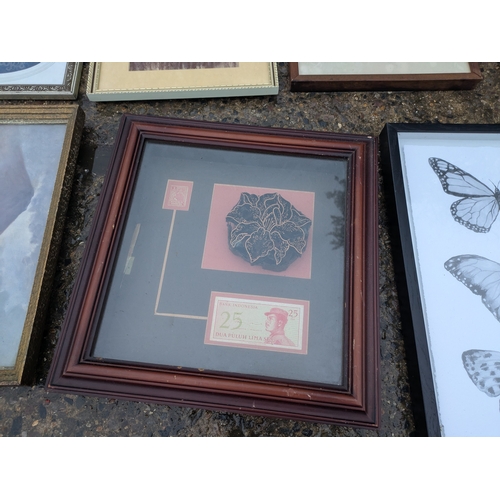 1924 - A Selection of watercolours, and an Indonesian framed banknote with stamp