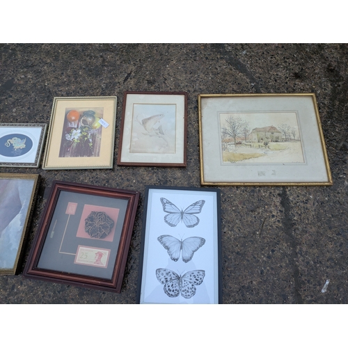 1924 - A Selection of watercolours, and an Indonesian framed banknote with stamp