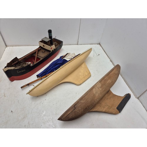 803 - 3 hand made wooden ships 2 with sails