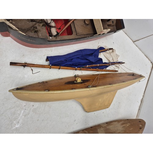 803 - 3 hand made wooden ships 2 with sails