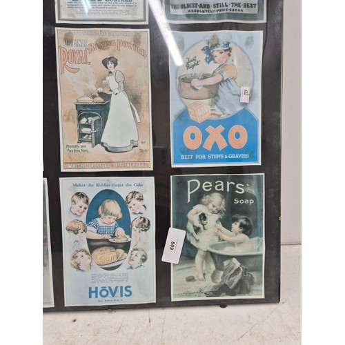 809 - A framed modern printed selection of retro advertising signs