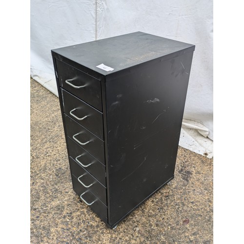 422 - A Small 6 drawer black metal filing cabinet