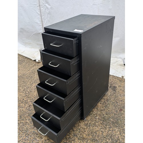 422 - A Small 6 drawer black metal filing cabinet