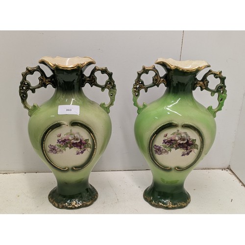 860 - A Pair of floral and French art-nouveau inspired vintage ceramic vases