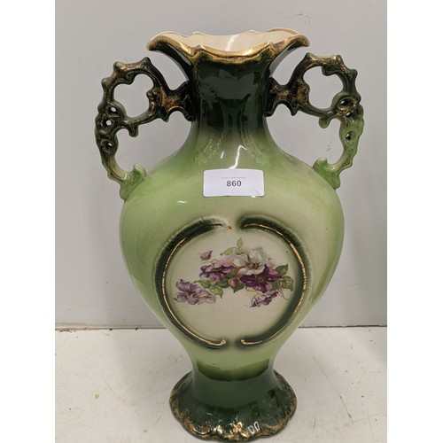 860 - A Pair of floral and French art-nouveau inspired vintage ceramic vases