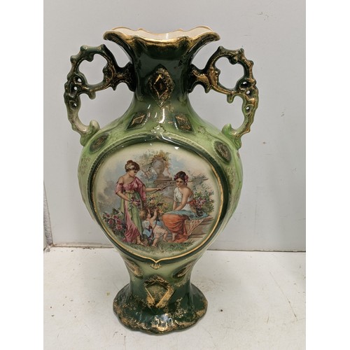 860 - A Pair of floral and French art-nouveau inspired vintage ceramic vases