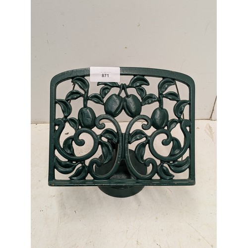 871 - A cast iron floral book stand in green