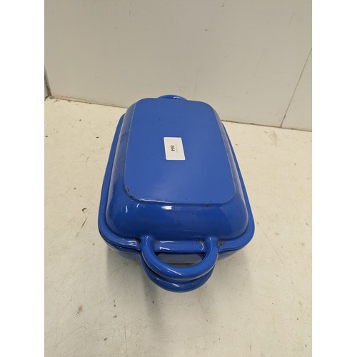 864 - A Lovely Cast iron casserole dish with lid, enamelled in blue