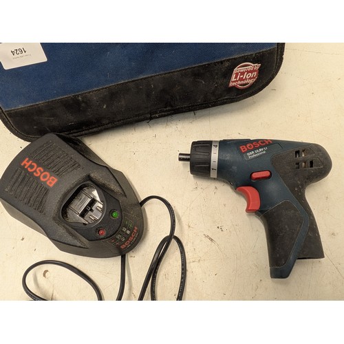 1624 - A Bosch GSR 10.iv cordless drill with charger in carry case