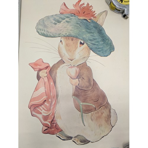 265 - Beatrix porter original cloth-backed poster of Tom kitten, squirrel nutkin, Jemima puddle duck, Pete... 