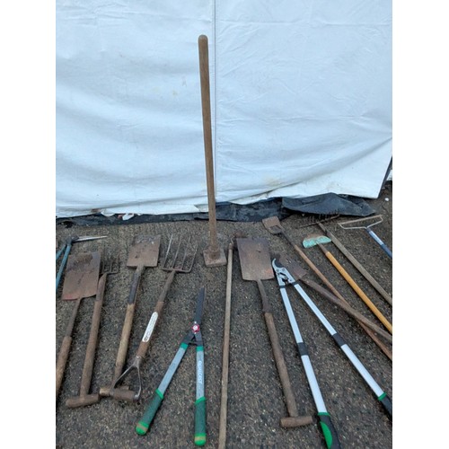 238 - A large selection of garden tools including spades shovels forks etc