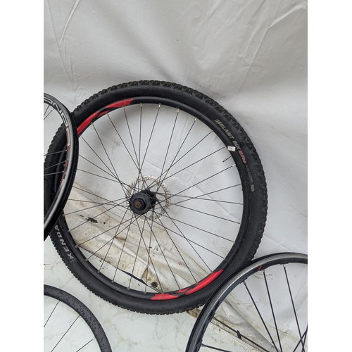 222 - A selection of road/mountain bike wheels including a 29 inch voodoo wheel with kenda tyre