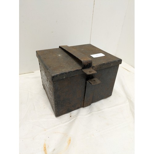 17 - A heavy internally lined vintage metal lockable storage box