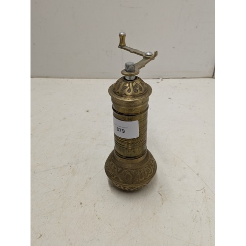 879 - A Turkish brass spice grinder