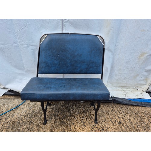 425 - A vintage circa 1980’s bus seat-metal frame with blue leather upholstery