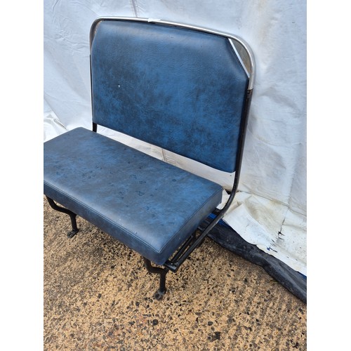 425 - A vintage circa 1980’s bus seat-metal frame with blue leather upholstery