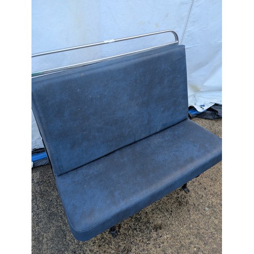 424 - A vintage circa 1980’s bus seat-metal frame with blue leather upholstery