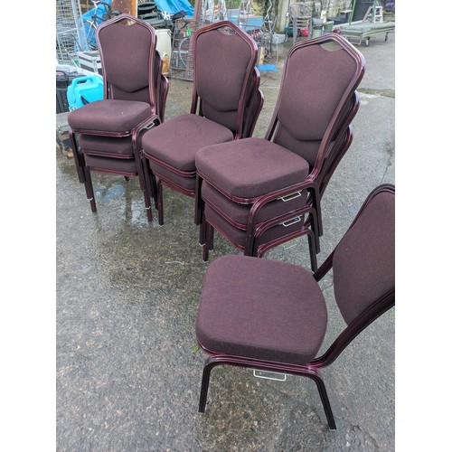 414 - A selection of 10 burgess banqueting chairs, each aluminium framed with interconnecting catches, and... 