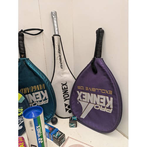 20 - A selection of rackets including tennis and badminton with brands such as yonex