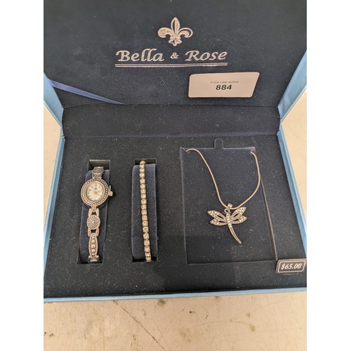 884 - A Bella and rose jewellery giftset, including necklace, bracelet and watch