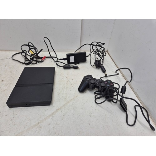 1281 - a Sony Playstation 2 slim console with cables and controller