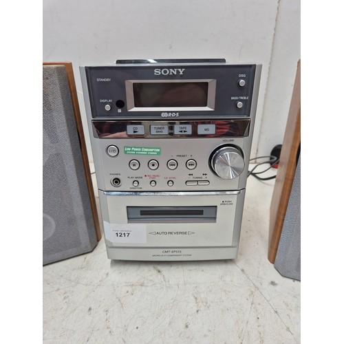 1217 - A Sony CMT-EP515 micro hifi component system - cassette, CD and radio - working