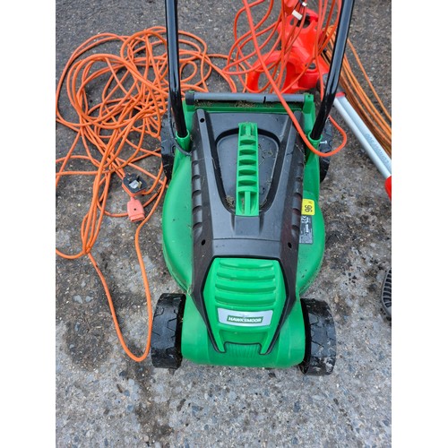 92 - A Flymo contour 500 corded strimmer and a Hawksmoor corded lawn mower