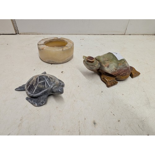 1008 - A Selection of 3 stone objects including turtles and an ash tray