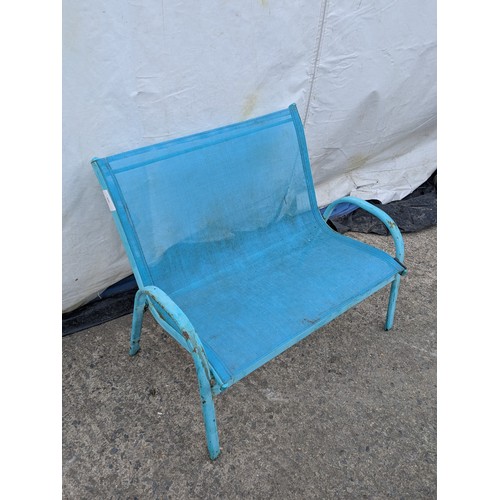 208 - Blue metal framed outdoor chair