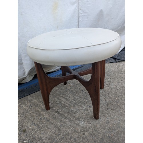 467 - A G Plan style foot stool with a white faux vinyl covered top