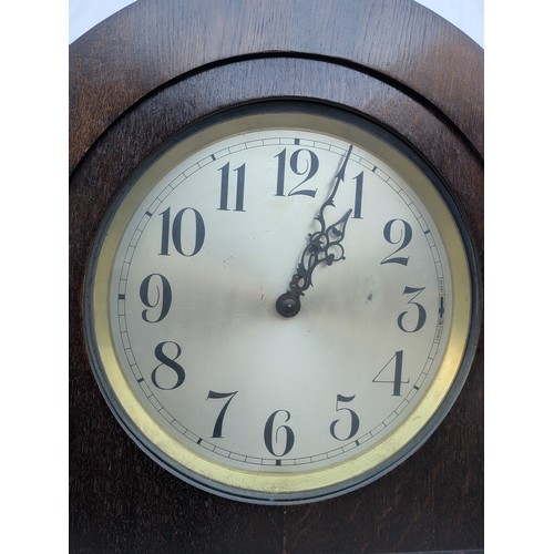 466 - A charming art deco style grandfather clock - chiming urgos movement in a tall oak case