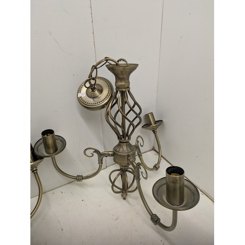 2012 - A pair of brass 3 branch chandelier