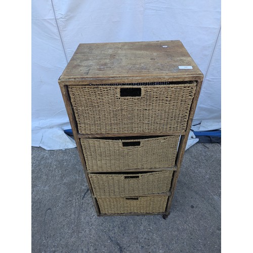 480 - A 4 tier storage unit with wicker drawers