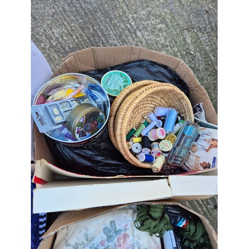 2018 - A selection of craft and sewing supplies including fabric, thread, patterns etc