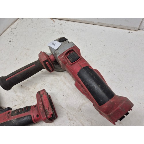 1720 - A set of 3 Milwaukee power tools including angle grinder, drill and impact driver