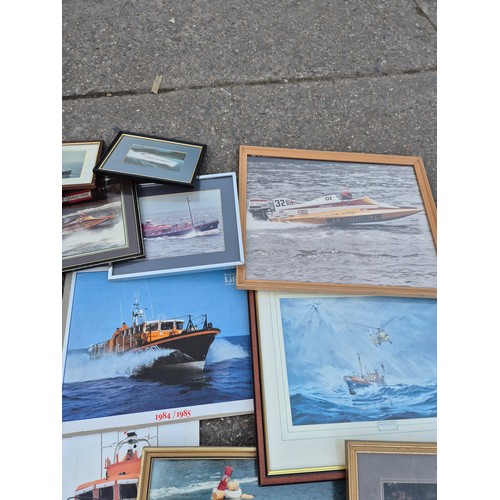 2035 - A selection of framed photographs and prints of lifeboats