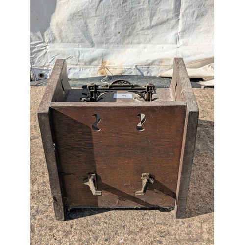 655 - Antique oak and wrought iron coal scuttle with fantastic ornate handle and hinges