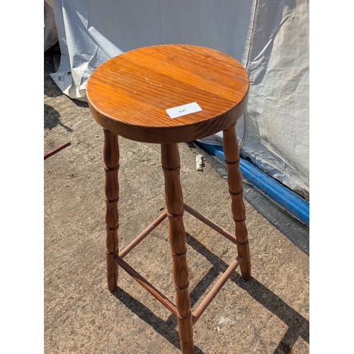 647 - A tall pine stool with turned legs