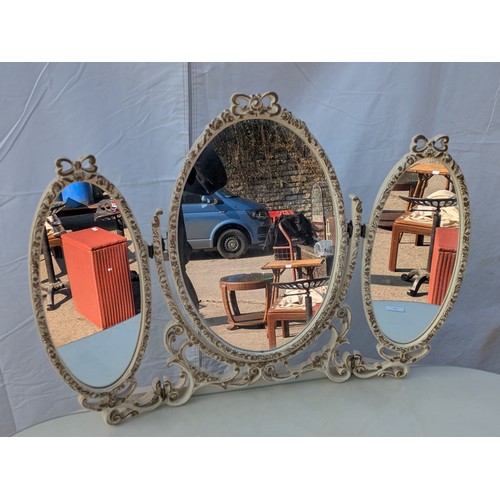 612 - An ornate renaissance style dressing table with three piece mirror and matching stool