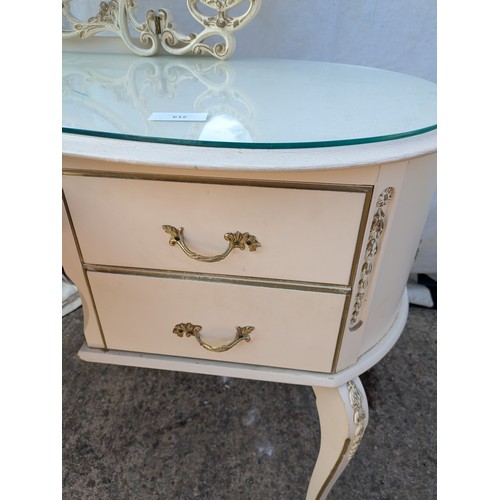 612 - An ornate renaissance style dressing table with three piece mirror and matching stool